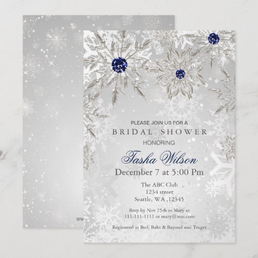 Silver Navy Snowflakes Winter Vrijgezellenfeest In Kaart (Voorkant / Achterkant)