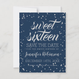 Silver Navy Sweet 16 Save Date Sparkle Confetti Save The Date