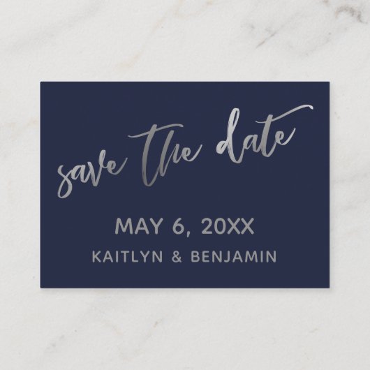 Silver & Navy Weddenschap Website en sla de datumk Visitekaartje (Achterkant)