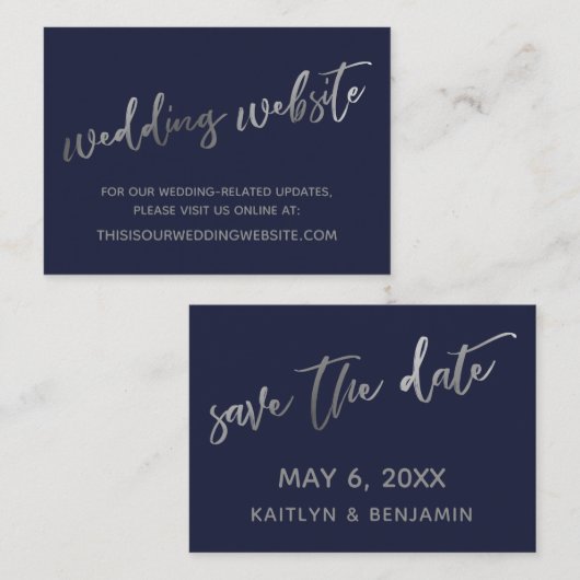 Silver & Navy Weddenschap Website en sla de datumk Visitekaartje (Voorkant / Achterkant)