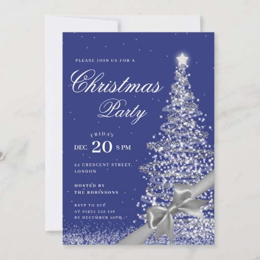 Silver Navy Winter Christmas Tree Bow Holiday  Kaart (Voorkant)