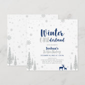 Silver & Navy Winter Onederland 1e verjaardag Kaart (Voorkant / Achterkant)