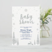 Silver & Navy Winter Wonderland Boy Baby shower Kaart (Staand voorkant)