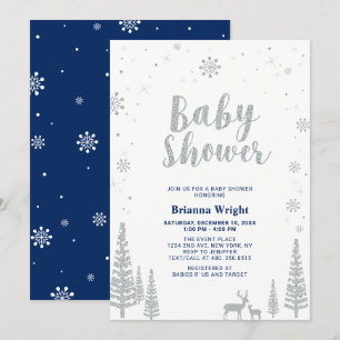 Silver & Navy Winter Wonderland Boy Baby shower Kaart