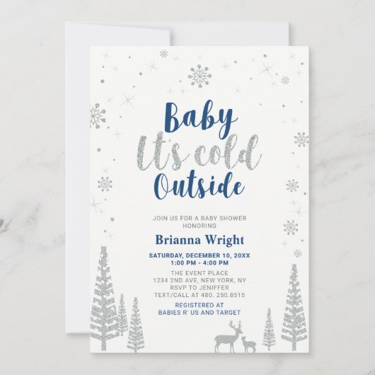 Silver & Navy Winter Wonderland Boy Baby shower Kaart (Voorkant)