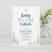 Silver & Navy Winter Wonderland Boy Baby shower Kaart (Staand voorkant)