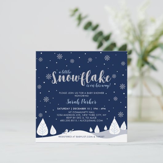 Silver & Navy Winter Wonderland Boy Baby shower Kaart (Staand voorkant)