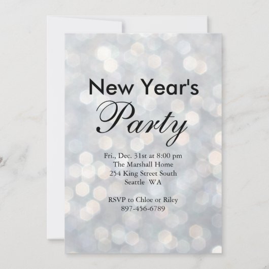 Silver New Year's Time to Drink Champagne Invite Kaart (Achterkant)