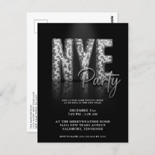 Silver New Years ve Disco Party Invitation Briefkaart