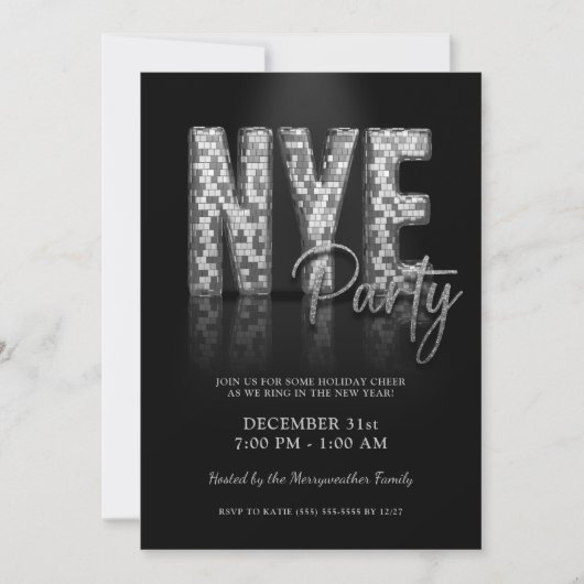 Silver New Years ve Disco Party Kaart (Voorkant)