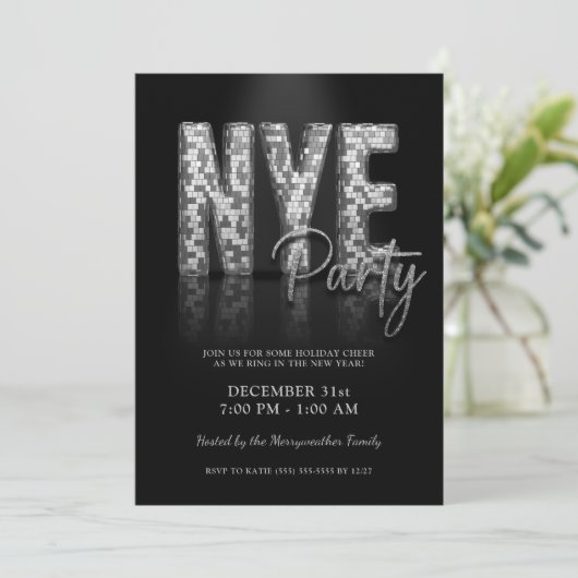 Silver New Years ve Disco Party Kaart (Staand voorkant)