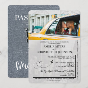 Silver New York City Passport Wedding Kaart