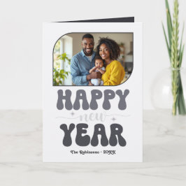 Silver Night Happy New Year Retro Groovy Photo Feestdagen Kaart