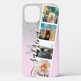 Silver ombre 4 collage foto monogram Case-Mate iPhone case