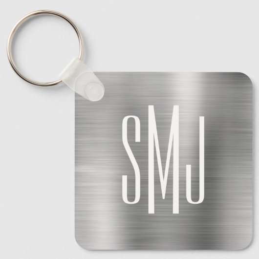 Silver Ombre Folie Drie Letter Monogram Sleutelhanger (Voorkant)