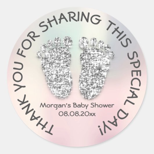 Silver Ombre Glitter Feet Baby shower Favor Dank Ronde Sticker (Voorkant)