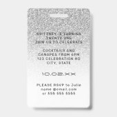 Silver Ombre Glitter Glam VIP Pass 21e uitnodiging Badge (Achterkant)