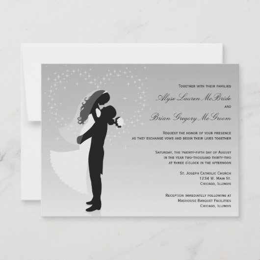 Silver Ombre Silhouette Formal Wedding Invite Kaart (Voorkant)