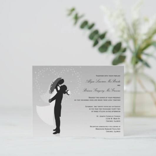 Silver Ombre Silhouette Formal Wedding Invite Kaart (Staand voorkant)