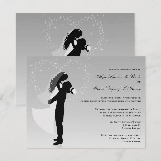 Silver Ombre Silhouette Formal Wedding Invite Kaart (Voorkant / Achterkant)