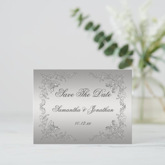 Silver Ombre  Silver Swirls Bewaar de datum Aankondigingskaart (Staand voorkant)