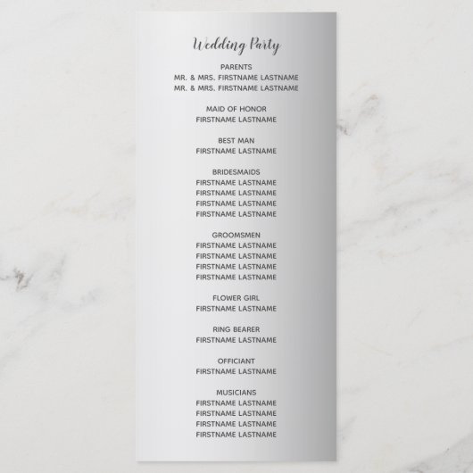 Silver Ombre Snowflake Winter Wedding Programmakaart (Achterkant)