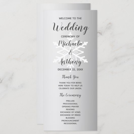 Silver Ombre Snowflake Winter Wedding Programmakaart (Voorkant / Achterkant)