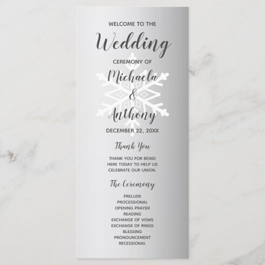 Silver Ombre Snowflake Winter Wedding Programmakaart (Voorkant)