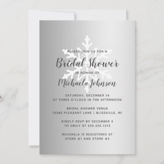 Silver Ombre Winter Snowflake Vrijgezellenfeest Kaart (Voorkant)