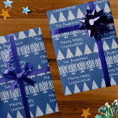 Silver On Blue Merry Happy Chrismukkah Holiday Cadeaupapier