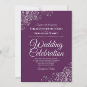 Silver on Plum Purple Simple Elegant Wedding Kaart (Voorkant)