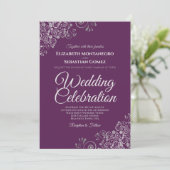 Silver on Plum Purple Simple Elegant Wedding Kaart (Staand voorkant)
