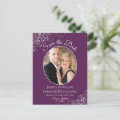 Silver on Plum Purple Wedding Save the Date Photo Aankondigingskaart (Staand voorkant)
