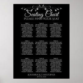 Silver op Black 9 Table Wedding Seating Chart Poster