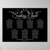 Silver op Black Chic 7 Table Wedding Seating Chart Poster (Voorkant)