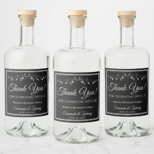 Silver op Black Wedding Liquor Fles Dank je Likeurfles Etiket
