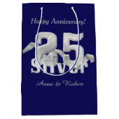 Silver op Blue 25th Jubileum Medium Gift Bag Medium Cadeauzakje (Voorkant)