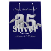Silver op Blue 25th Jubileum Medium Gift Bag Medium Cadeauzakje (Achterkant)