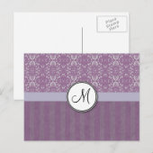 Silver op Lavender Damask met Stripes & Monogram Briefkaart (Voorkant / Achterkant)