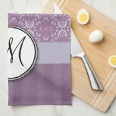 Silver op Lavender Damask met Stripes & Monogram Theedoek (Quarter Fold)