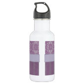 Silver op Lavender Damask met Stripes & Monogram Waterfles (Achterkant)