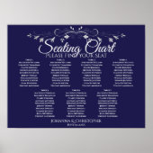 Silver op Navy Chic 7 Table Wedding Seating Chart Poster (Voorkant)