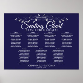 Silver op Navy Chic 7 Table Wedding Seating Chart Poster
