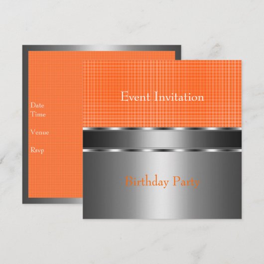 Silver Oranje Check Event Party Kaart (Voorkant / Achterkant)