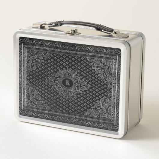 Silver Ornam. Metal Lunch Box w/out uw Initialen (Voorkant)