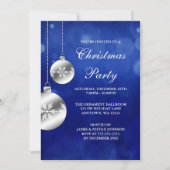 Silver Ornaments Blue Bokeh kerstparty Kaart (Voorkant)