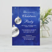 Silver Ornaments Blue Bokeh kerstparty Kaart (Staand voorkant)