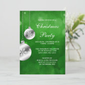 Silver Ornaments Green Bokeh kerstparty Kaart (Staand voorkant)