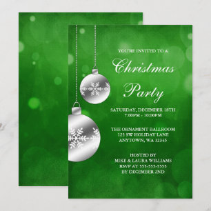 Silver Ornaments Green Bokeh kerstparty Kaart