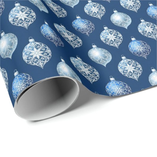 Silver Ornaments on Dark Blue Cadeaupapier (Rol Hoek)